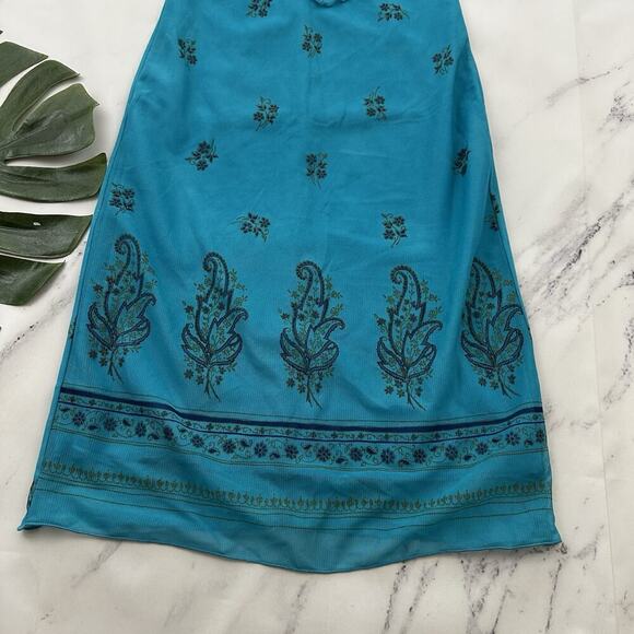 Hourglass Womens Vintage Y2k Halter Dress Size M Blue Paisley Mesh Boho - Picture 4 of 10